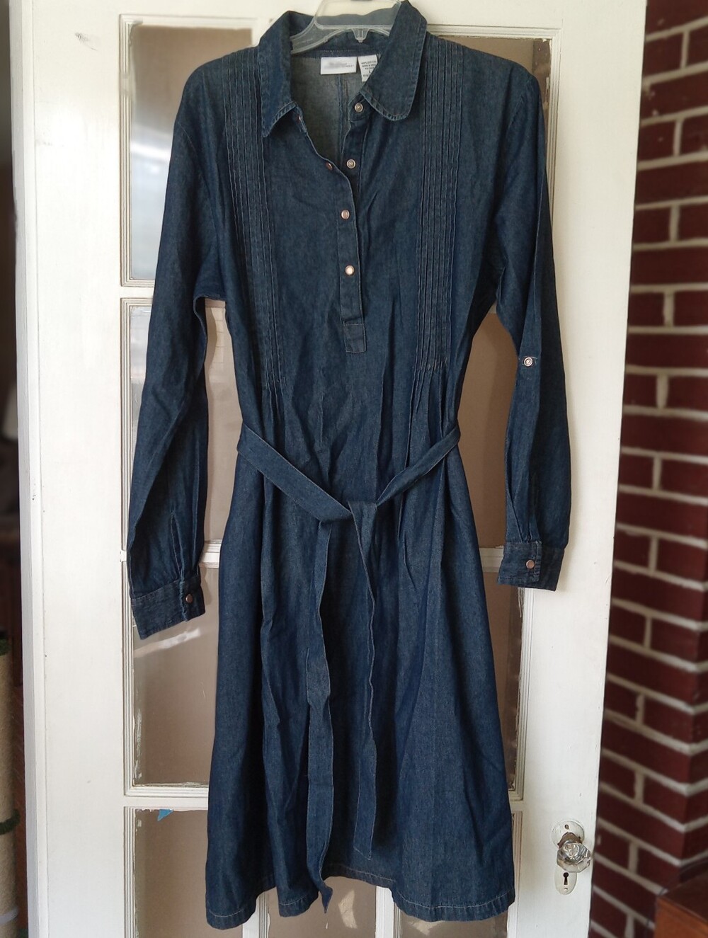 Vermont Country Store Denim Midi Shirt Dress Pintuck L